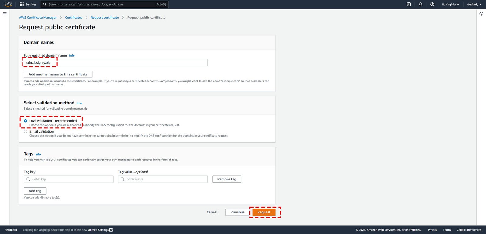 Enter Your Subdomain and Click Request