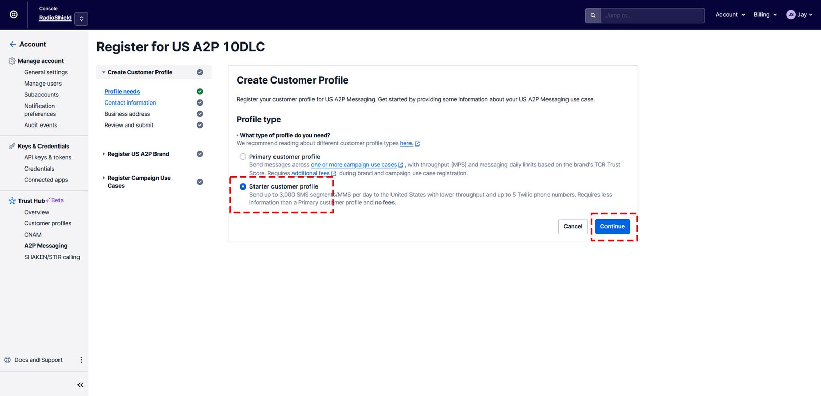 Select Starter Customer Profile