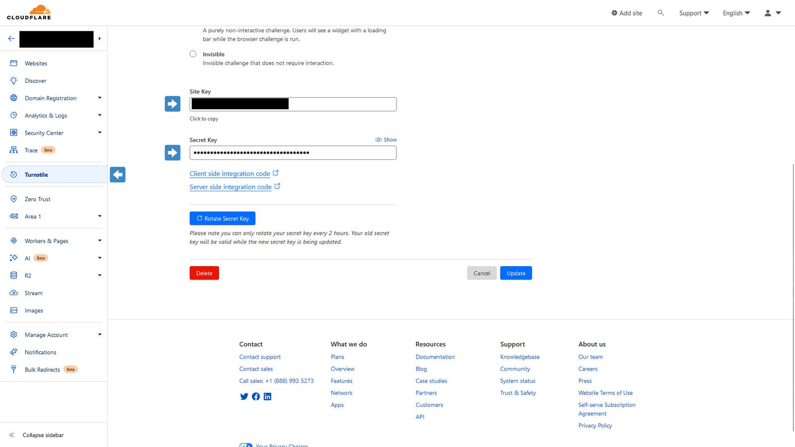 Getting your Turnstile site key and secret keys