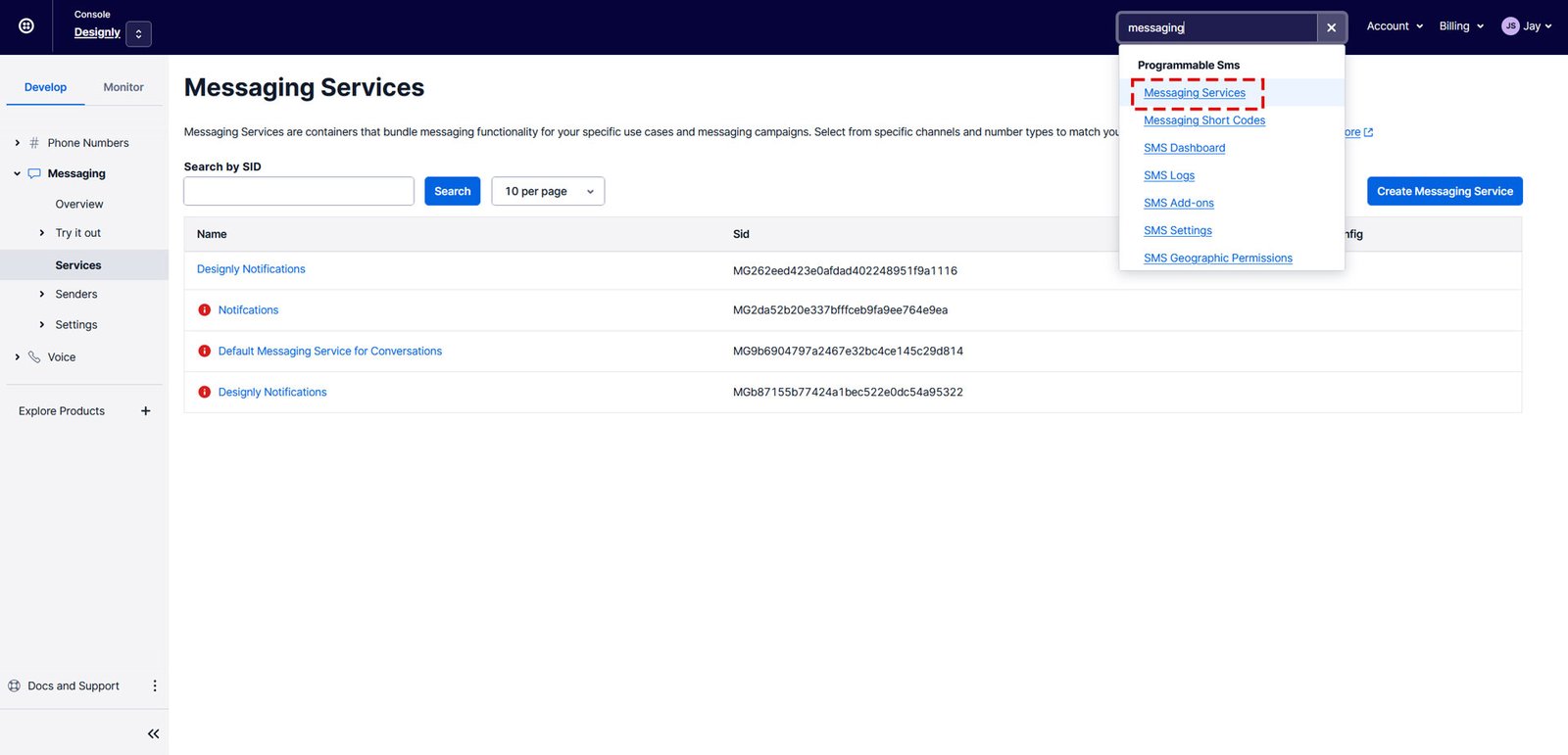 Go to Messaging Services