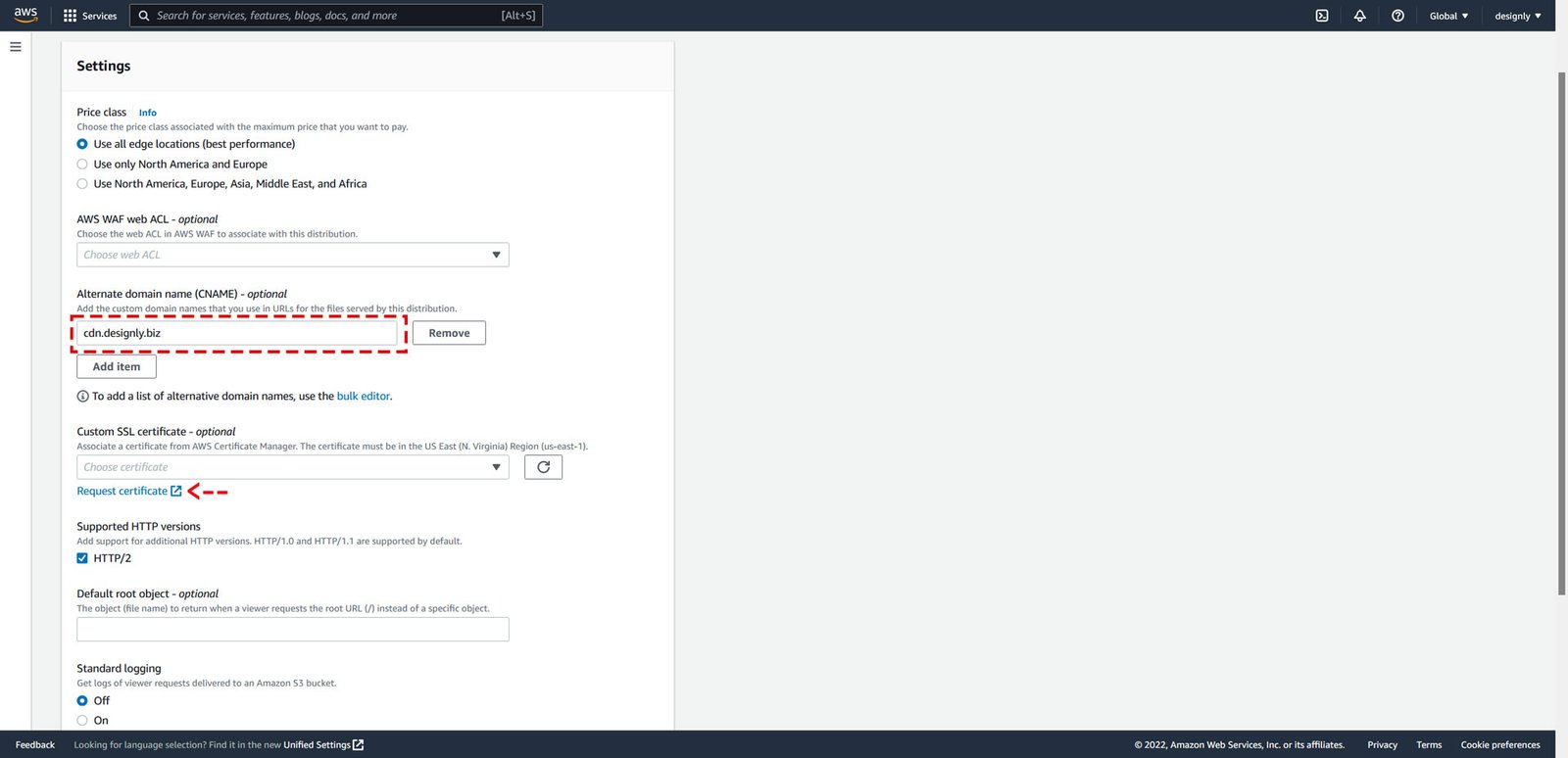 Enter Your Subdomain and Click Request Certificate