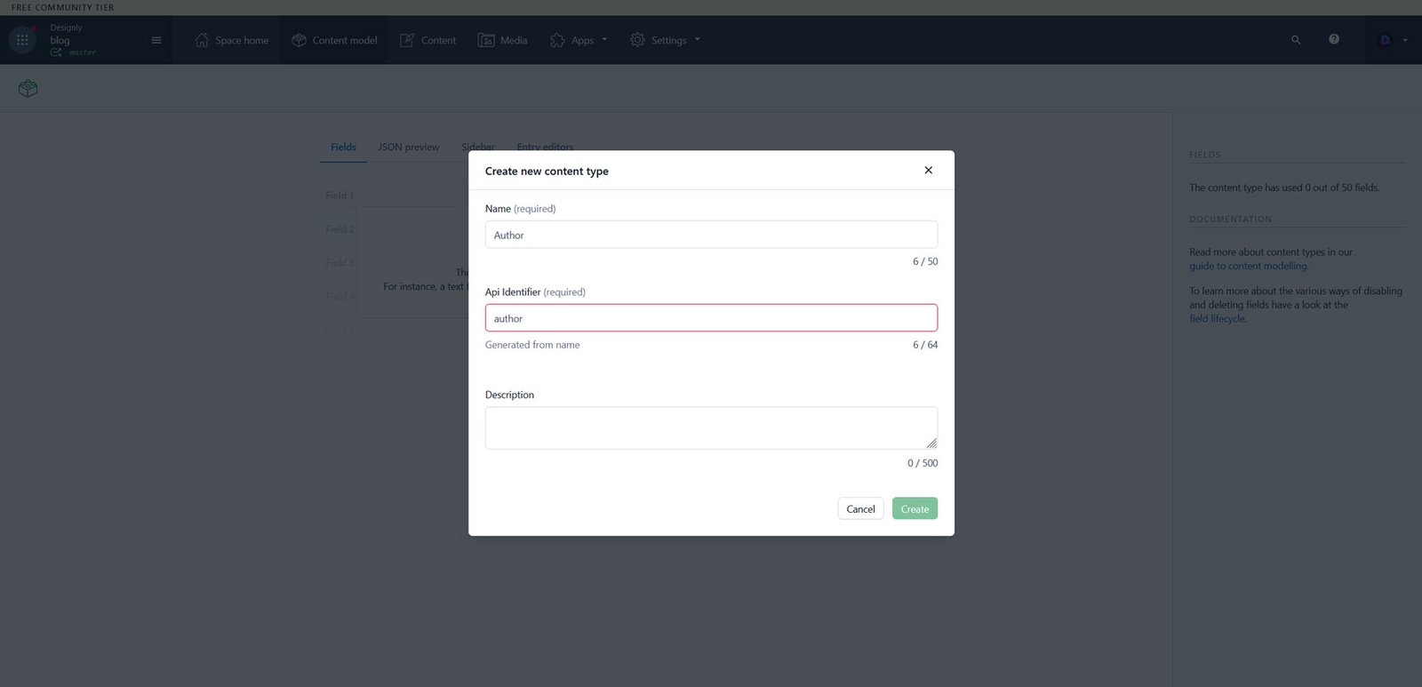 Create Author Content Type